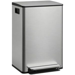 Imagine HOMCOM Coș de gunoi bucătărie 50L, coș cu pedală, găleată interioară detașabilă, capac cu închidere silențioasă, 41, 7x36, 6x62cm, argintiu | Aosom Romania