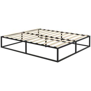 Imagine HOMCOM Cadru de Pat de 35cm cu Platforma Dubla din Otel, Cadru 190x160cm, cu Suport cu Lamele de Placaj si Depozitare sub Pat, Negru | Aosom Romania