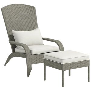 Imagine Outsunny Scaun Adirondack cu taburet din rachita pentru terasa, Scaun de exterior pentru semineu cu perne, spatar inalt | Aosom Romania