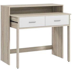Imagine HOMCOM Consolă cu Masă Glisantă și 2 Sertare, Masă de Hol cu Depozitare pentru Camera de Zi, Intrare, Dormitor, 95x35x87 cm, Lemn Natural