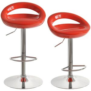 Imagine HOMCOM Set 2 Scaune de Bar Rotative cu Suport pentru Picioare și Înălțime Reglabilă, 46x41x76-96 cm, Roșu | Aosom Romania