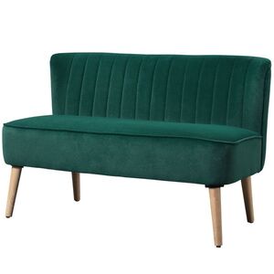 Imagine HOMCOM Canapea design retro 2 locuri, picioare din lemn, 117 cm x 56, 5 cm x 77 cm, Verde închis | Aosom Romania