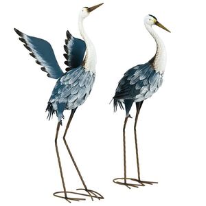 Imagine Outsunny Set de 2 statui exterioare pentru grădină, sculptură de stârc din oțel pentru iaz, patio, terasă, gazon, 74/70cm multicolor | Aosom Romania