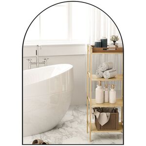 Imagine HOMCOM Oglinda de perete arcuită oglindă de baie cu cadru din aliaj de aluminiu pentru dormitor living intrare 50 × 70 cm negru | Aosom Romania