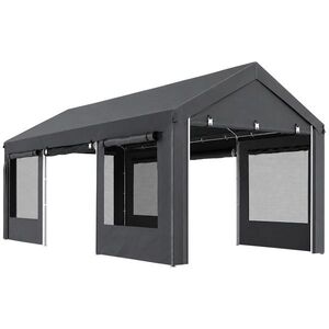 Imagine Outsunny Pavilion de Grădină cu Înălțime Reglabilă, 4 Uși și 4 Ferestre, 6x3 m, Gri Închis | Aosom Romania