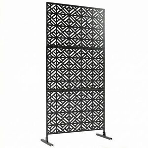 Imagine Outsunny Panou despărțitor decorativ pentru intimitate exterior Claustra decorativă pentru grădină 3 panouri cu model geometric Oțel 92x40x192cm Negru | Aosom Romania