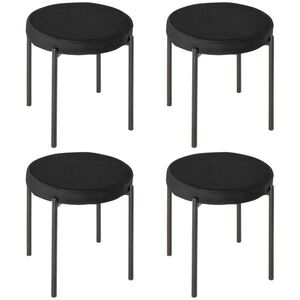 Imagine HOMCOM Set 4 Scaune Joase și Rotunde cu Suprafață de Șezut Suprapozabilă din Metal și Țesătură, 41, 5x41, 5x46 cm, Negru | Aosom Romania