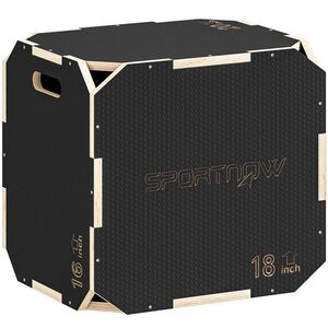 Imagine SPORTNOW Cutie de sărit, colțuri fără margini, placaj, reglabilă pe înălțime, mânere laterale, Negru | Aosom Romania