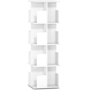 Imagine HOMCOM Bibliotecă rotativă cu 4 niveluri, 16 compartimente, acces ușor, pentru dormitor, living, birou, PAL, alb | Aosom Romania