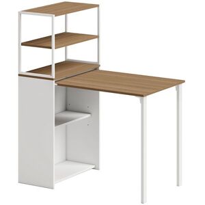 Imagine HOMCOM Birou pliant Masă de bucătărie cu 4 rafturi Birou pentru computer Masă de lucru Masă pentru laptop 105 x 60 x 127 cm Lemn natural | Aosom Romania