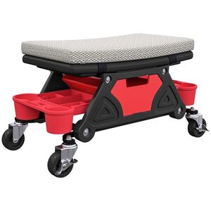 Imagine HOMCOM Taburet de atelier cu roți suprafață de depozitare 35cm înălțime taburet rulant până la 135 kg Gri | Aosom Romania
