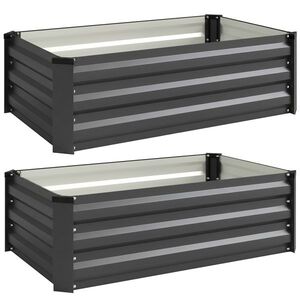 Imagine Outsunny Set de 2 Paturi Galvanizate Inaltate pentru Gradina, Cutie de Plantare Inaltata pentru Exterior, Usor de Asamblat, pentru Cultivarea Florilor