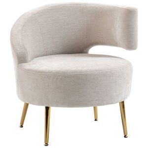 Imagine HOMCOM Scaun Modern pentru Living cu Spătar Arcuit și Arcuri Individuale, Tapițat cu Chenille, Spumă, Lemn și Oțel, 69x65x67 cm, Crem și Auriu | Aosom Romania
