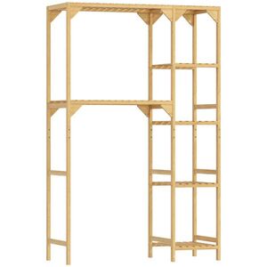Imagine HOMCOM Mobilier deasupra mașinii de spălat din bambus cu 7 rafturi reversibile, spațiu economisitor, pentru depozitare și organizare, pentru baie și spălătorie, 100x40x157 cm, culoare lemn | Aosom Romania