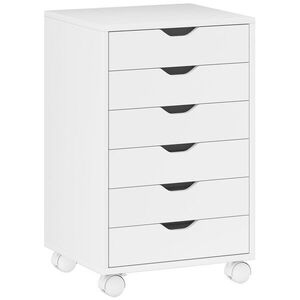 Imagine HOMCOM Sertar de Birou cu 6 Sertare Soft Close, 4 Roți, Sertar de Birou pentru Scrisori/Format A4, Dulap Vertical pentru Studio Imprimantă, 40x35x63 cm, Alb | Aosom Romania