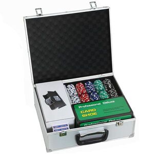 Imagine SPORTNOW Set de Poker cu 300 de Jetoane, Amestecător de Cărți, Suport de Cărți, Cazinou Texas Holdem Poker Set cu Covoraș, Argintiu | Aosom Romania