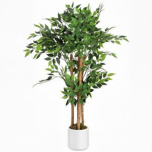 Imagine HOMCOM Plantă Artificială Banian 120 cm, cu Trunchi din Lemn Masiv și Ghiveci pentru Interior, Verde | Aosom Romania