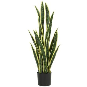 Imagine Outsunny Sansevieria Artificială în Ghiveci, Plantă Falsă pentru Interior și Exterior cu 21 de Frunze Modelabile, Ø20x90 cm | Aosom Romania