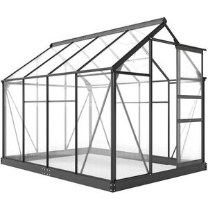 Imagine Outsunny Seră de Grădină, Seră din Policarbonat și Aluminiu cu Ușă Culisantă, Ventilație pe Acoperiș și Jgheab, 190x192x201 cm, Gri | Aosom Romania