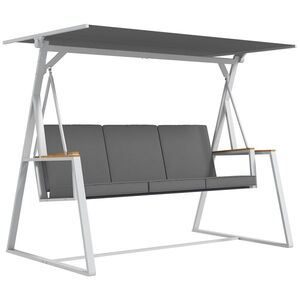Imagine Outsunny Leagan tip scaun pentru terasa cu 3 locuri, Leagan balansoar pentru exterior cu copertina reglabila, Gri