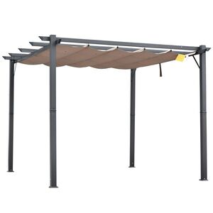 Imagine Outsunny Foisor Pergola de Gradina 3x3 m cu Acoperis Retractabil, Pergola din Aluminiu cu Acoperis Retractabil Anti UV, Gri | Aosom Romania
