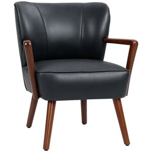 Imagine HOMCOM Fotoliu decorativ, scaun larg, aspect de piele, cadru din lemn, 120 kg, 67x77x80 cm, Negru | Aosom Romania