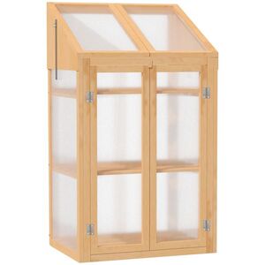 Imagine Outsunny Mini-seră, seră mică cu structură din lemn, ferestre și ușă dublă, 3 rafturi, 70L x 50L x 120Î cm, maro | Aosom Romania