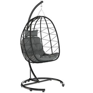 Imagine Outsunny Fotoliu suspendat Outdoor Fotoliu suspendat Egg Chair, rezistent la intemperii, incl. perne, 102 cm x 102 cm x 195 cm, Gri închis | Aosom Romania