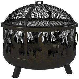 Imagine Outsunny Cuva pentru foc, vatră, incl. protecție la scântei, 1 cârlig, Ø61, 5 cm x 52 cm, Negru | Aosom Romania