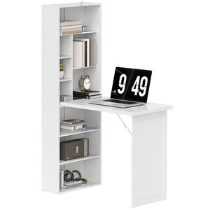 Imagine HOMCOM Birou de calculator pliabil cu bibliotecă, post de lucru, tablă albă și raft reglabil, 98x51x153cm, alb | Aosom Romania
