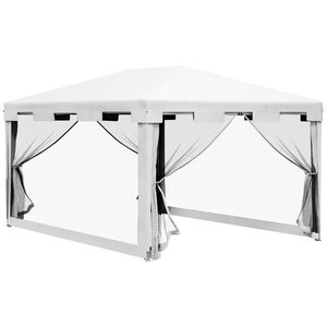 Imagine Outsunny Foisor 4x3 m cu Plasa de Tantari si 2 Intrari, Foisor de Gradina din Metal si PE, Alb si Negru