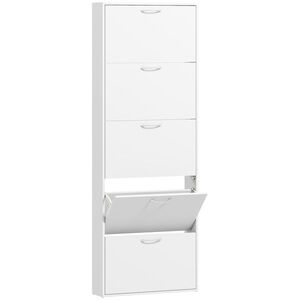 Imagine HOMCOM Dulap pentru Pantofi Subțire cu 5 Uși 65x17x180, 5 cm în Lemn Alb | Aosom Romania