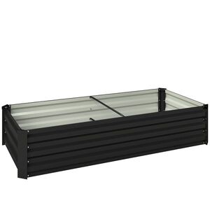 Imagine Outsunny Jardinieră dreptunghiulară pentru grădină din oțel galvanizat, margine de siguranță și fund deschis 150x70x30cm gri închis | Aosom Romania