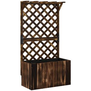 Imagine Outsunny Pat înălțat jardiniere cu spalier, ghiveci din lemn 64 x 33 x 122cm carbonizat | Aosom Romania