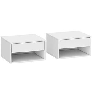 Imagine HOMCOM Set de 2 noptiere suspendate, noptiere, sertar, compartiment deschis, blat, 37 x 32 x 21 cm, alb | Aosom Romania