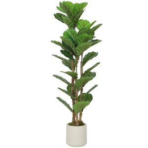 Imagine HOMCOM Plantă artificială de interior 120 cm Ficus lyrata arbore artificial cu ghiveci din plastic și trunchi din lemn masiv, verde | Aosom Romania