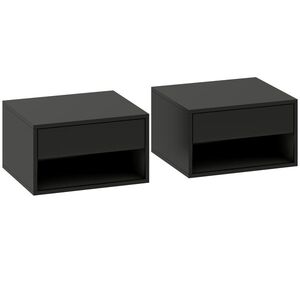 Imagine HOMCOM Set de 2 noptieri montate pe perete, sertar, compartiment deschis, blat, 37 x 32 x 21 cm, negru | Aosom Romania