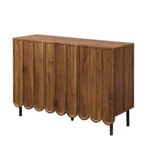 Imagine Comodă cu uși ondulate, spațiu de depozitare pentru living, hol & sufragerie, 120x35x80 cm, Maro