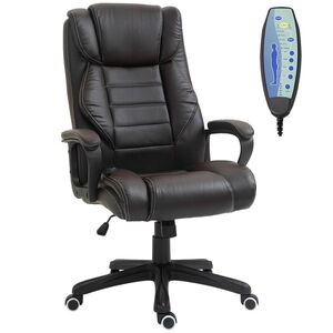 Imagine Vinsetto Fotoliu de birou cu masaj, fotoliu ergonomic pentru birou, confort sporit, înălțime reglabilă, funcție spătar cu basculare, tapițerie sintetică maro | Aosom Romania