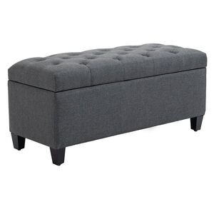 Imagine HOMCOM bancă cu spațiu de depozitare banchetă tapițată cu aspect de in, bancă cu picioare din lemn, bancă-ladă pentru living dormitor hol 100 x 40 x 44 cm Gri închis | Aosom Romania