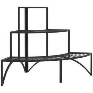 Imagine Outsunny Suport de plante de colț, suport de flori cu 3 niveluri, metal, pentru interior și exterior, suport pentru ghivece, Negru | Aosom Romania