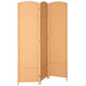 Imagine HOMCOM Paravan interior din lemn 3 panouri despărțitor pliabil pentru living dormitor 135 x 180 cm maro deschis | Aosom Romania