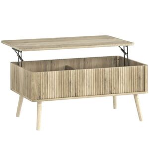 Imagine HOMCOM Masă de cafea rabatabilă, masă de salon cu 2 compartimente ascunse și picioare din pin, 91 x 56 x 43 cm, stejar | Aosom Romania