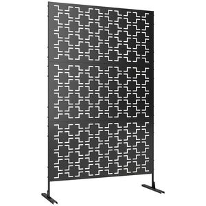 Imagine Outsunny Panou paravan decorativ de exterior cu model geometric decupat din metal - 122 x 45 x 198 cm, negru | Aosom Romania
