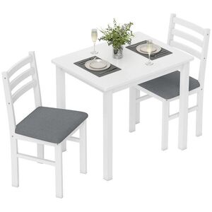Imagine HOMCOM Set de Masă din 3 Piese cu 2 Scaune, Masă de Bucătărie pentru Spații Compacte, Scaune Tapitate, Economisire Spațiu, MDF, Alb | Aosom Romania