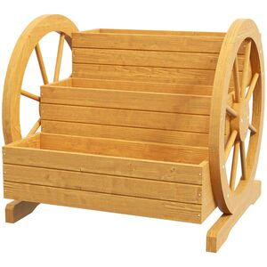 Imagine Outsunny Pat de Gradină Înălțat pe 3 Nivele, Jardiniere Căruță din Lemn de Tec cu Orificii de Drenaj pentru Legume, Flori | Aosom Romania