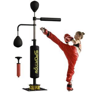 Imagine SPORTNOW Stand de box, două mingi de viteză, stâlp de box pivotant, pernă de lovituri, reglabil pe înălțime, Oțel, 107 x 36 x 140-205 cm, negru | Aosom Romania
