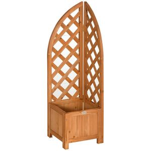 Imagine Outsunny Jardiniere cu spalier de colț, orificiu de drenaj, rezistent la intemperii, lemn natural, maro, 32 x 32 x 108 cm | Aosom Romania