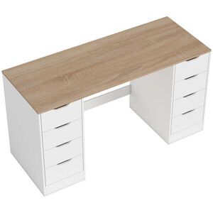 Imagine HOMCOM Birou de 140 cm pentru calculator, 8 sertare, birou pentru homeoffice, dormitor, oțel, lemn, alb | Aosom Romania