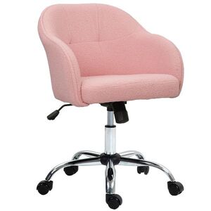 Imagine HOMCOM Scaun de birou, fotoliu de birou ergonomic, înălțime reglabilă, cu scaun și spătar umplute, roz | Aosom Romania